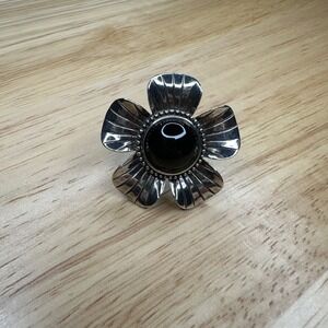 ATR Sterling Silver Black Onyx Flower Statement Ring Size‎ 6.5 Thailand 925